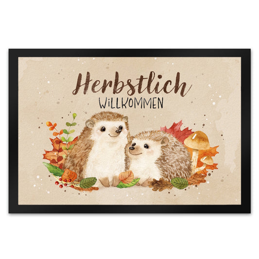 Igel Paar Fußmatte XL in 40x60 cm mit Spruch Herbstlich Willkommen