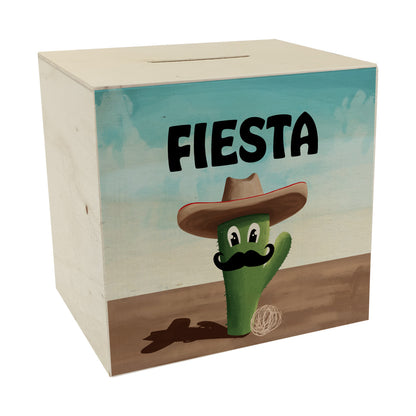 Fiesta - Kaktus mit Sombrero Spardose aus Holz