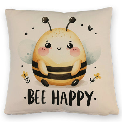 Biene Bee Happy Kissen mit Leinenoptik