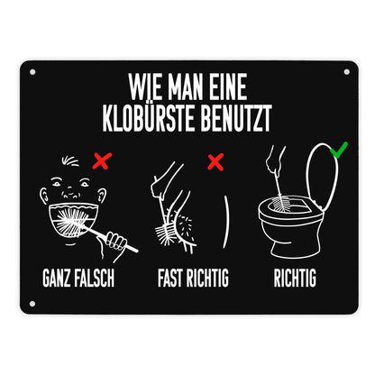 Wie man eine Klobürste benutzt Toiletten Metallschild XL in 21x28 cm