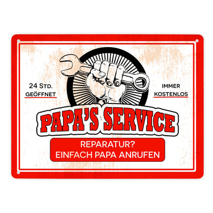 Papa's Service Metallschild XL in 21x28 cm mit Werkstattmotiv