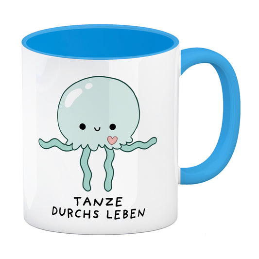 Jelly & Friends Qualle Kaffeebecher in hellblau mit Spruch Tanze durchs Leben