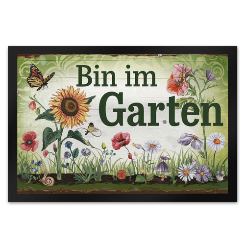 Bin im Garten Schmetterling und Blumen Fußmatte XL in 40x60 cm