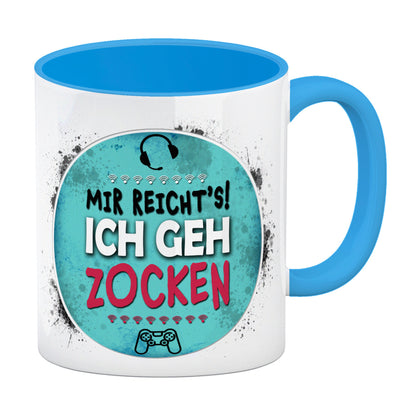 Mir reicht's! Ich geh zocken Kaffeebecher Henkel und Innenseite Hellblau