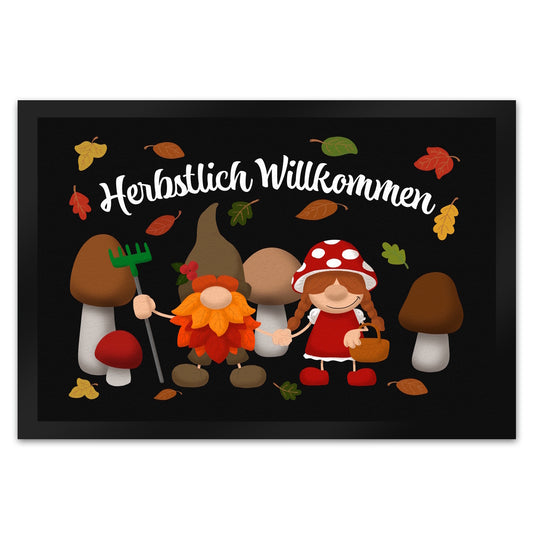 Herbstlich Willkommen Fußmatte XL in 40x60 cm mit Waldgnomen