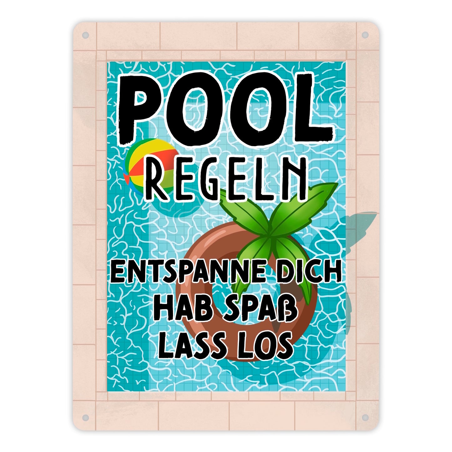 Poolregeln für Poolbesitzer Metallschild XL in 21x28 cm mit Schwimmring