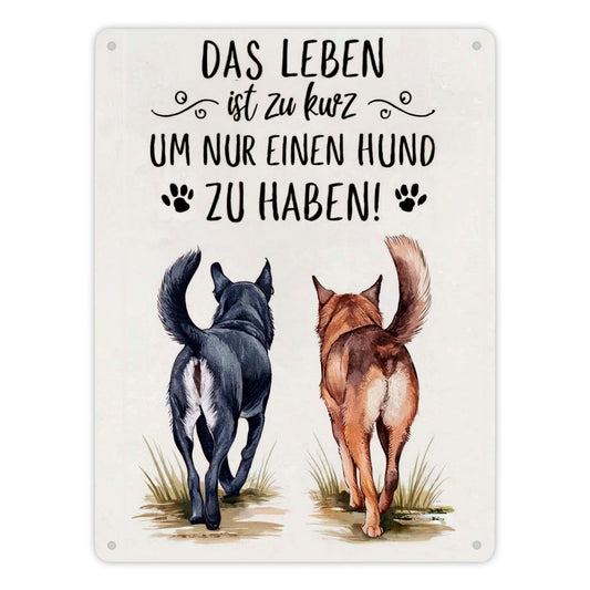 Zwei Hunde - Leben ist zu kurz Metallschild XL in 21x28 cm