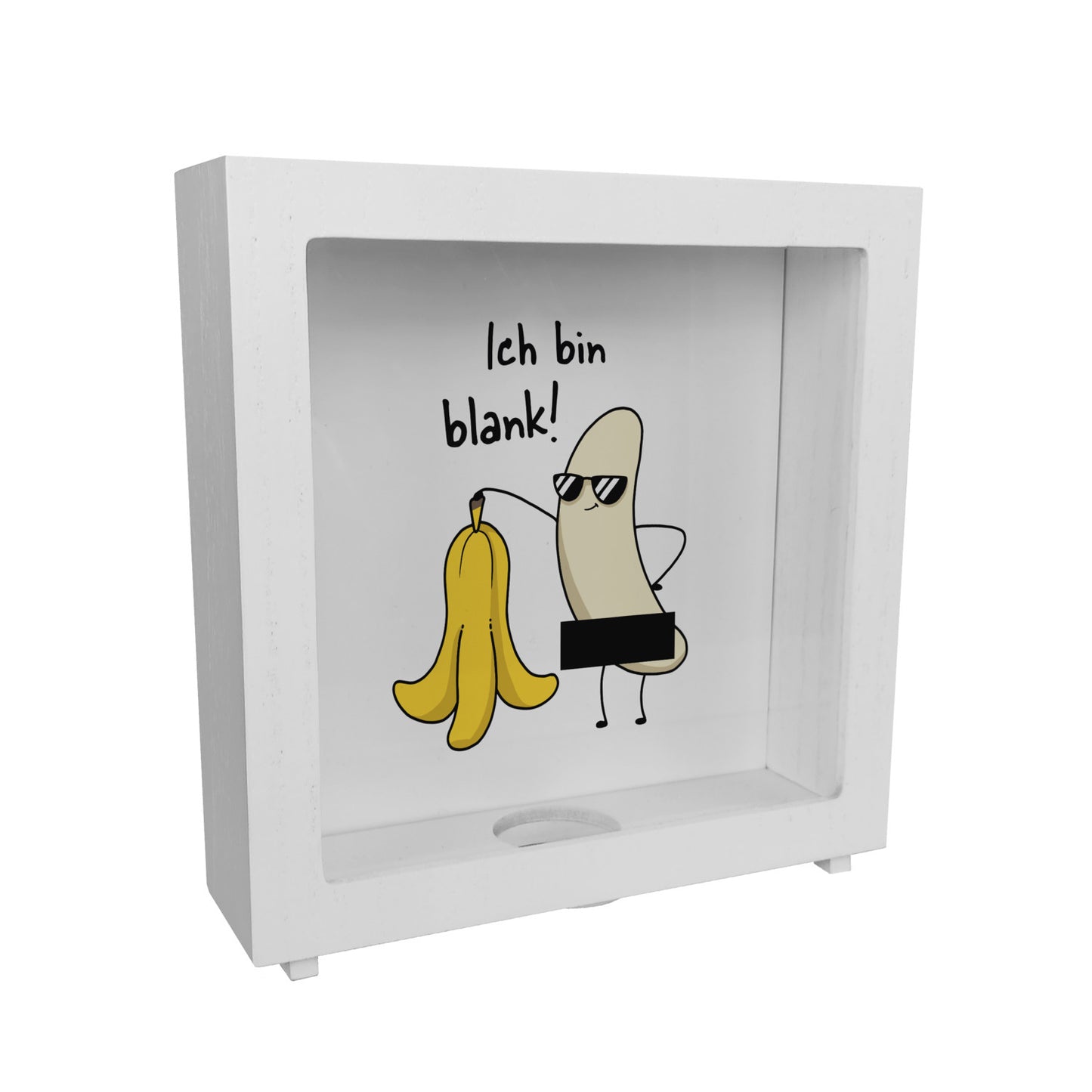 Nackte Banane Rahmen Spardose aus Holz mit Spruch Ich bin blank