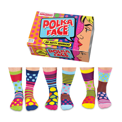 Verrückte Socken Oddsocks Polka Face für Frauen im 6er Set