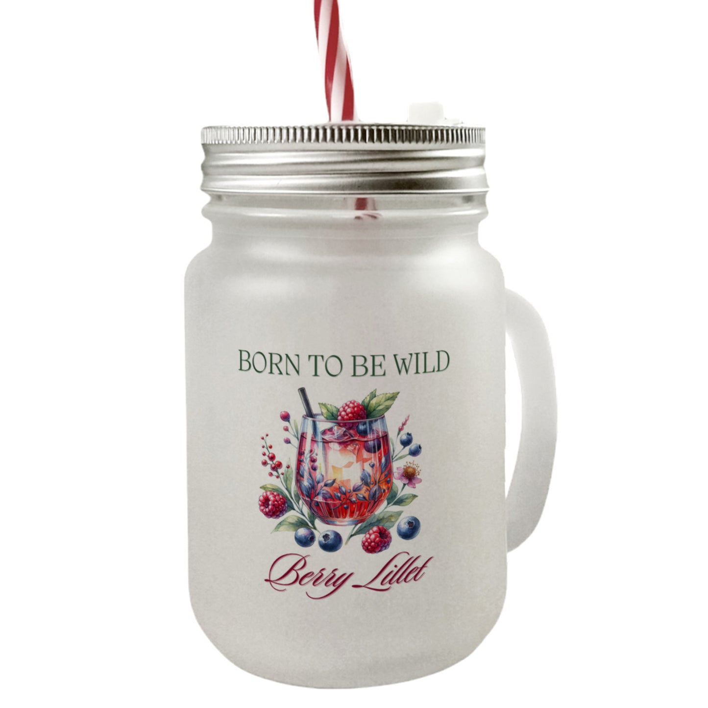 Wild Berry Lillet Mason Jar Henkel Trinkglas mit Deckel mit Spruch Born to be wild Berry Lillet