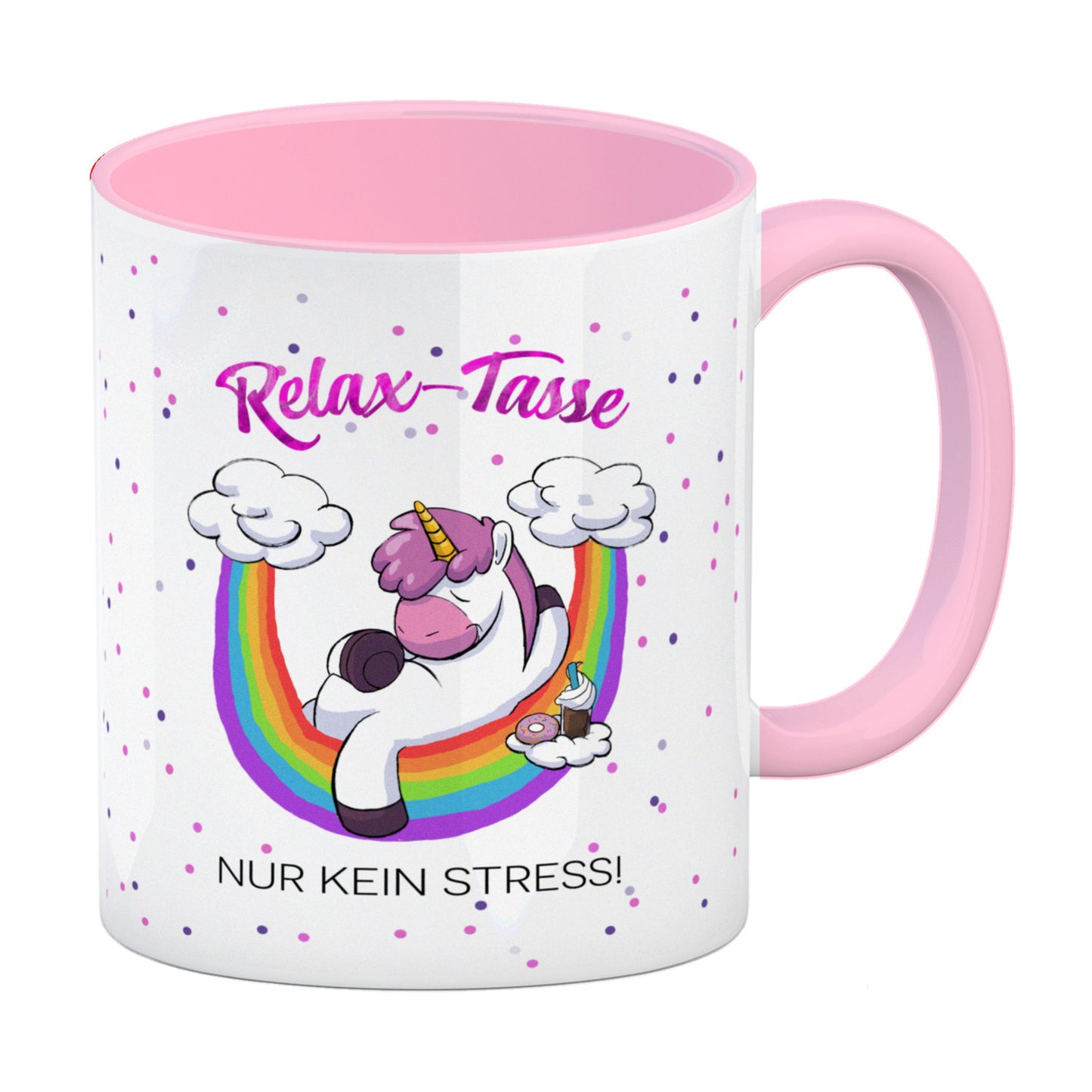 Relax-Tasse Einhorn mit Regenbogen Kaffeebecher Rosa