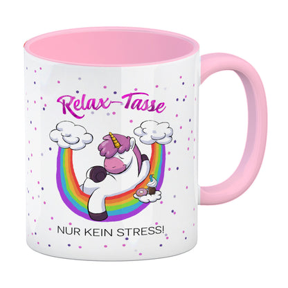 Relax-Tasse Einhorn mit Regenbogen Kaffeebecher Rosa