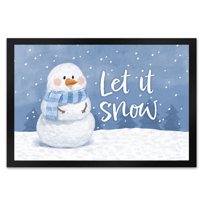 Schneemann im Wintersturm Fußmatte XL in 40x60 cm mit Spruch Let it snow