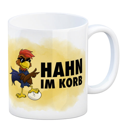 Hahn im Korb Cartoon Kaffeebecher