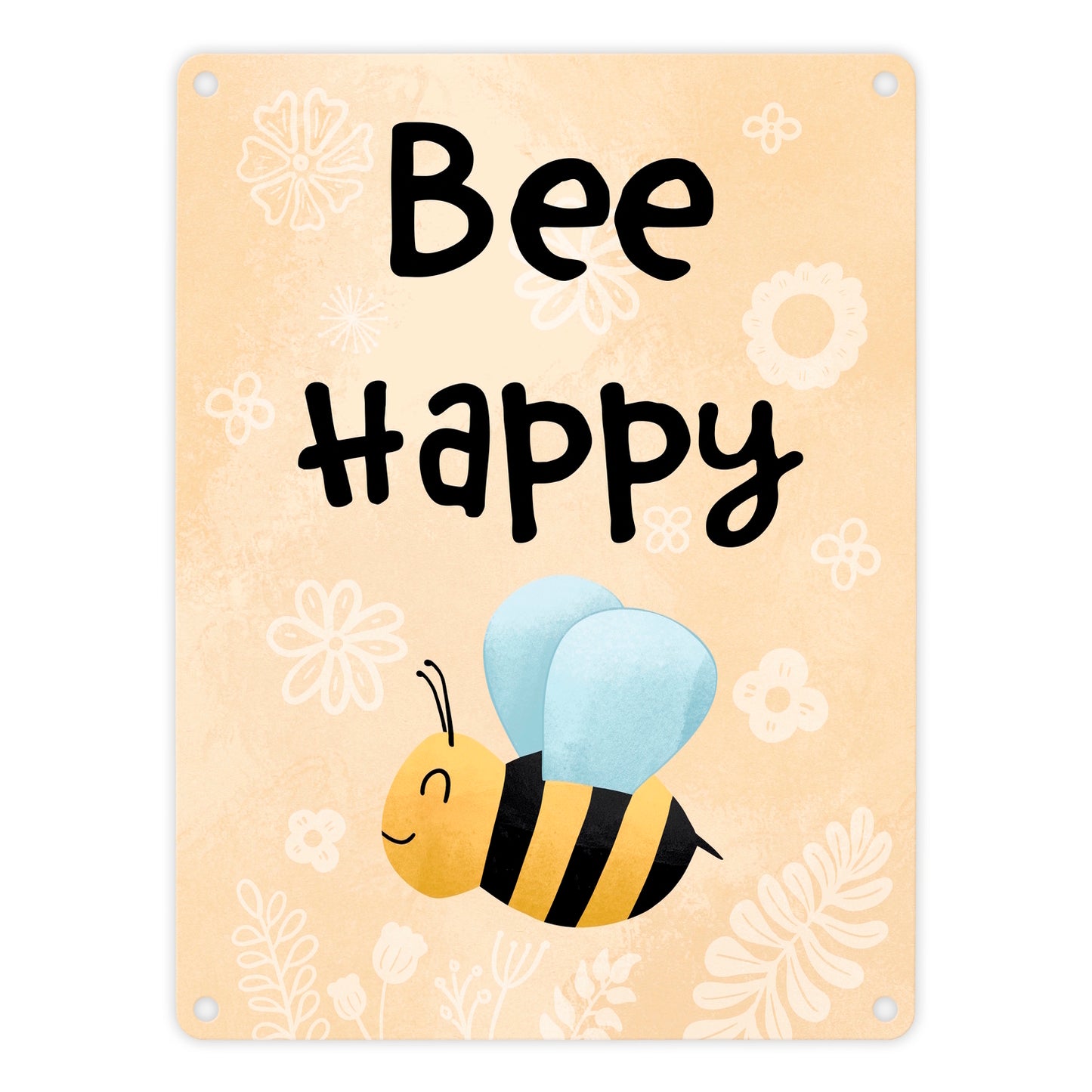 Bee Happy lustiges Metallschild in 15x20 cm mit glücklicher Biene