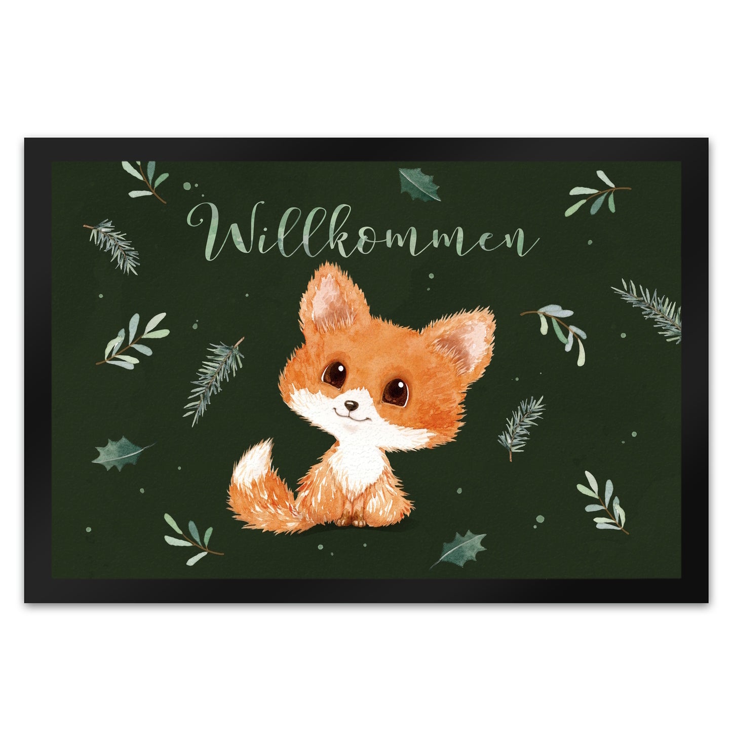 Baby Fuchs Fußmatte XL in 40x60 cm in grün mit Spruch Willkommen