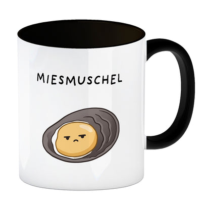 Jelly & Friends Muschel Kaffeebecher in schwarz mit Spruch Miesmuschel