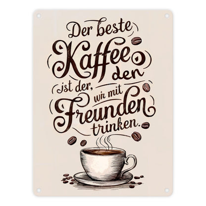 Kaffeetasse mit Zitat Metallschild in 15x20 cm - Bester Kaffee mit Freunden