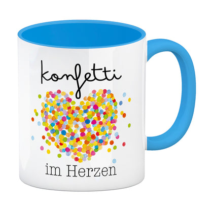 Konfetti im Herzen Karneval Geschenk Kaffeebecher in hellblau