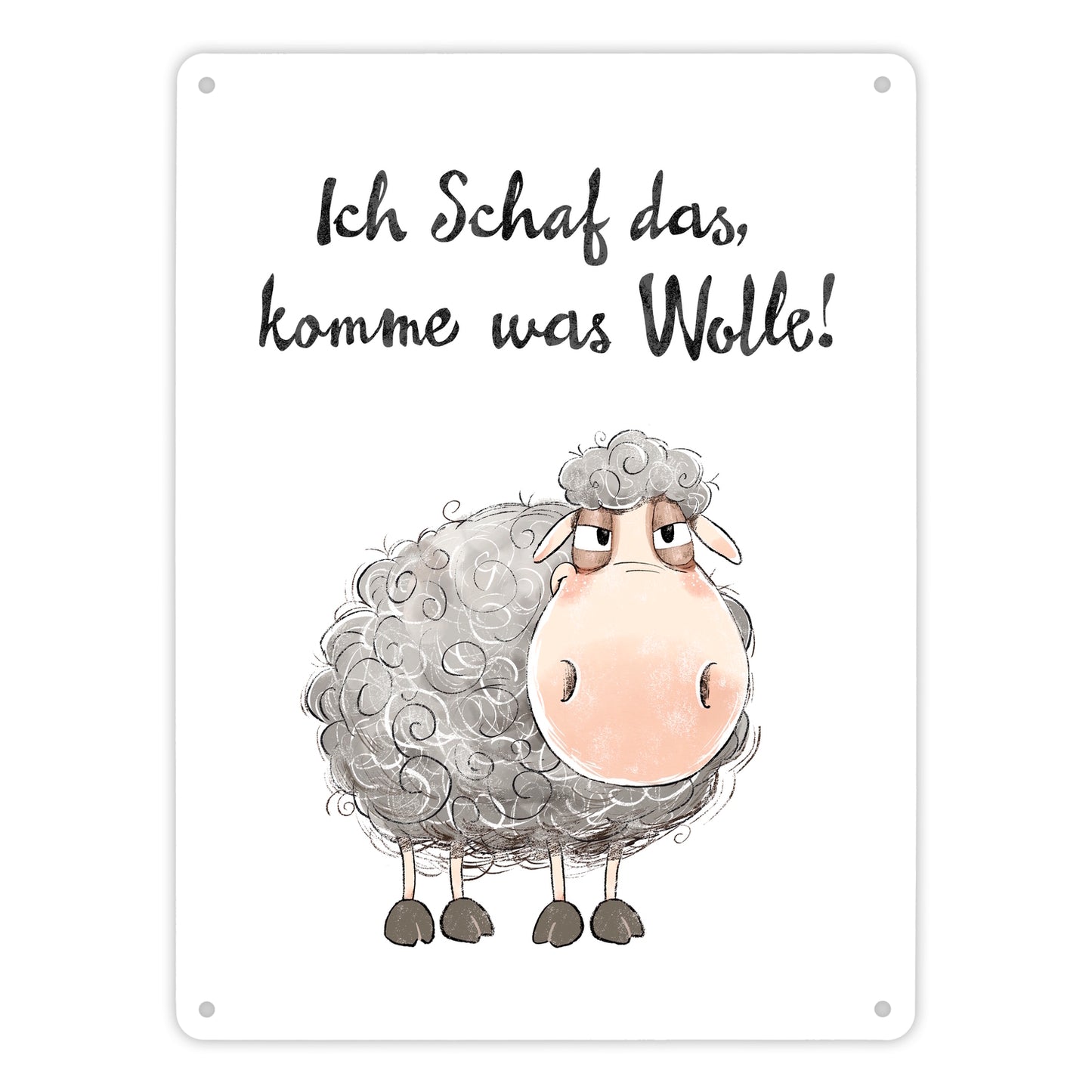 Schaf Metallschild XL in 21x28 cm mit Spruch Ich Schaf das komme was Wolle