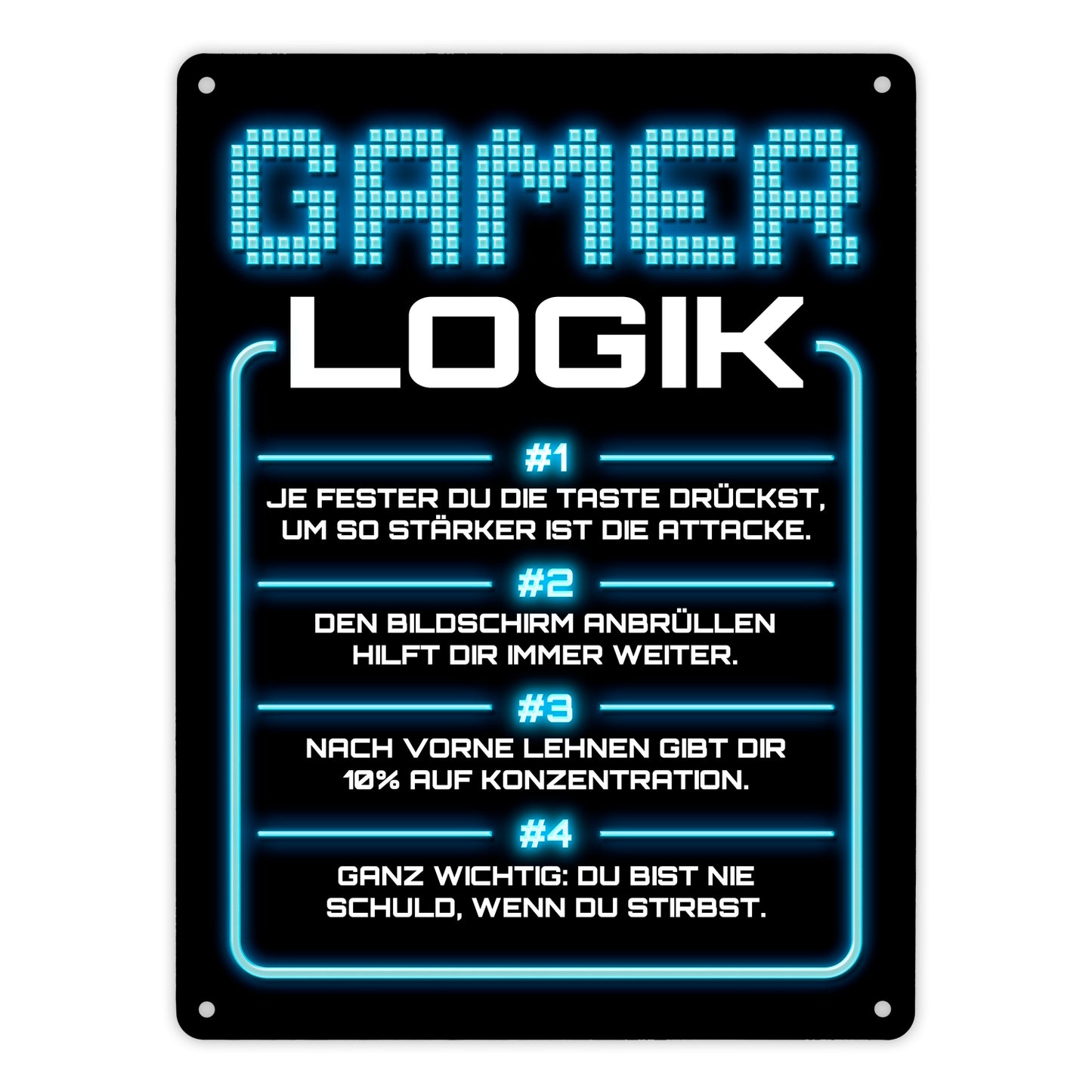 Gamer Logik Metallschild XL in 21x28 cm in blau