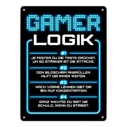 Gamer Logik Metallschild XL in 21x28 cm in blau