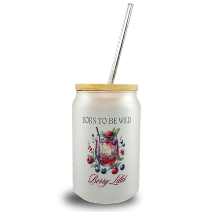 Wild Berry Lillet Trinkglas mit Bambusdeckel mit Spruch Born to be wild Berry Lillet