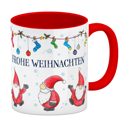 Frohe Weihnachten Kaffeebecher Henkel und Innenseite Rot mit Weihnachtsmann Motiv