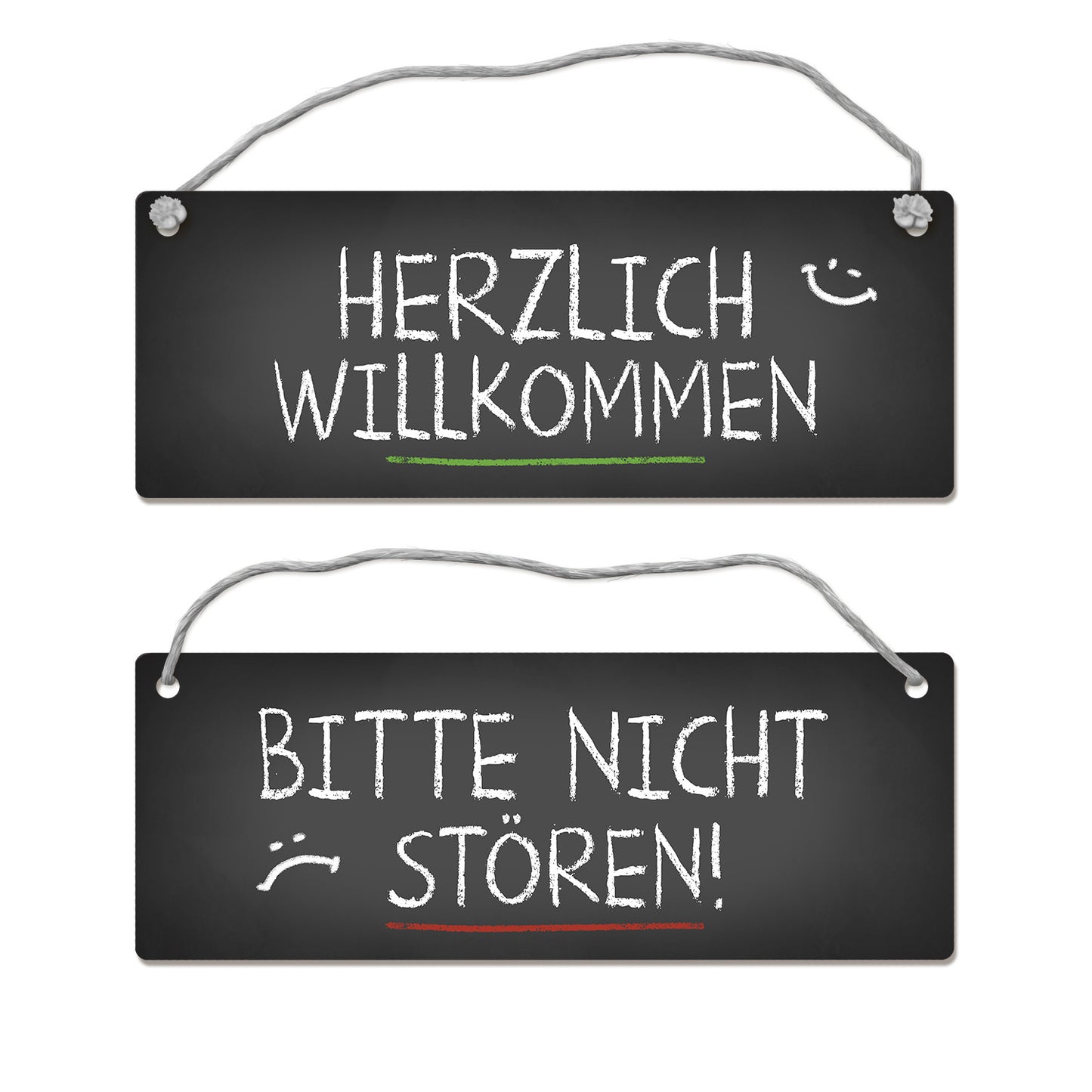 Nicht stören oder herzlich willkommen Wendeschild mit Kordel im Tafel-Stil