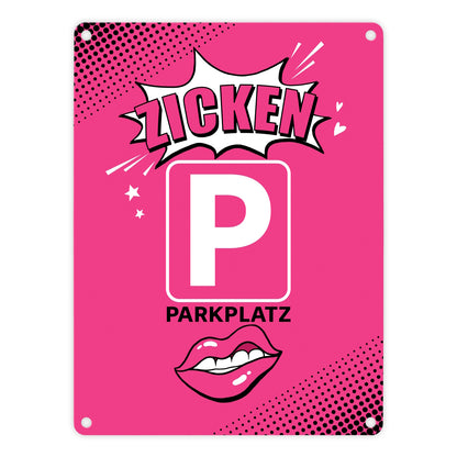 Zicke Metallschild in 15x20 cm mit Spruch Zicken Parkplatz