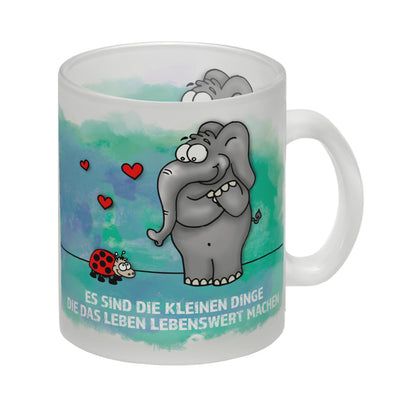 Es sind die kleine Dinge die das Leben lebenswert machen Glas Tasse mit Elefant und Marienkäfer Motiv