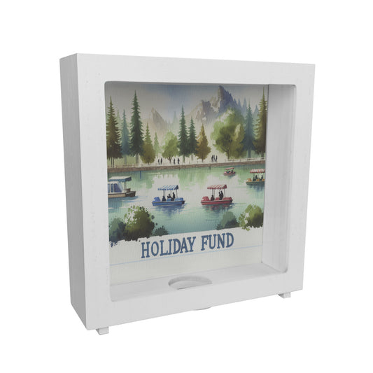 Urlaub am See Urlaubskasse Rahmen Spardose aus Holz mit Spruch Holiday Fund