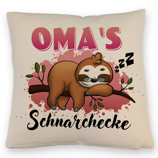 Faultier Kissen mit Leinenoptik mit Spruch Oma's Schnarchecke