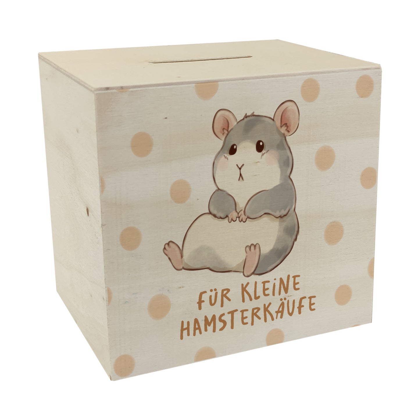 Hamster Spardose aus Holz mit Spruch Für kleine Hamsterkäufe