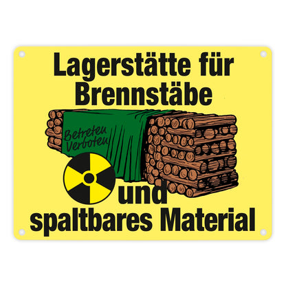 Lagerstätte für Brennstäbe - Brennholzlager Metallschild in 15x20 cm in Gelb