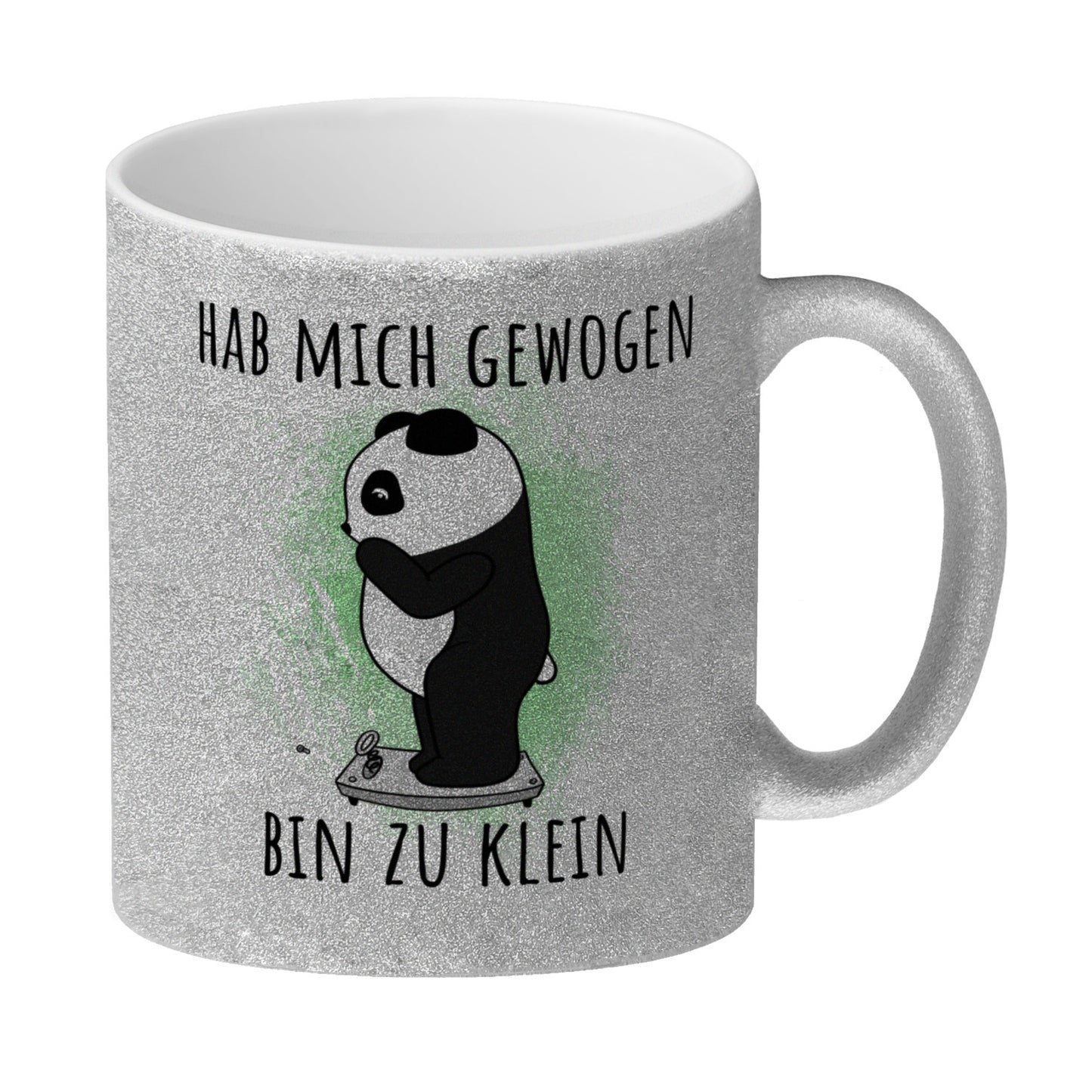 Hab mich gewogen bin zu klein Glitzer-Kaffeebecher mit süßem Panda