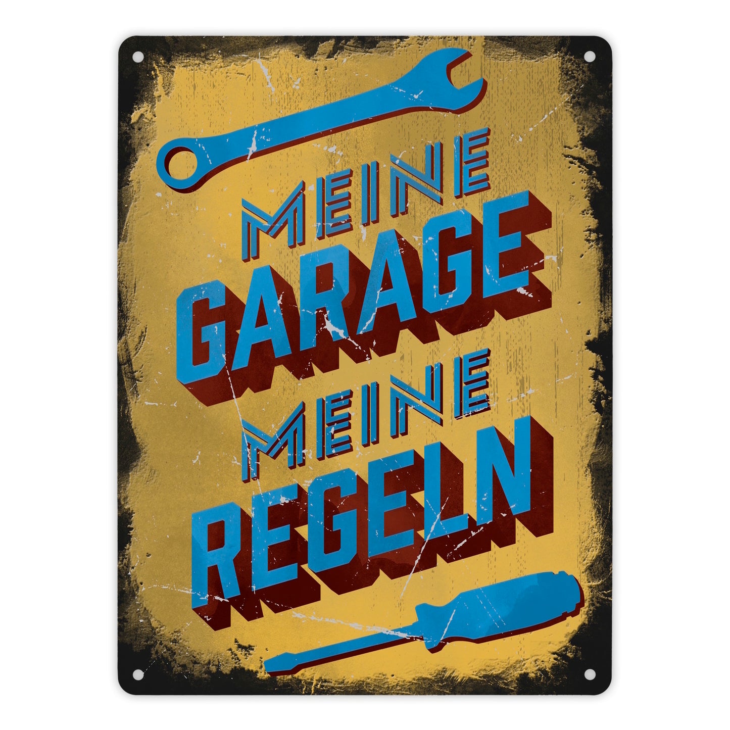 Meine Garage meine Regeln Metallschild XL in 21x28 cm im Used-Look