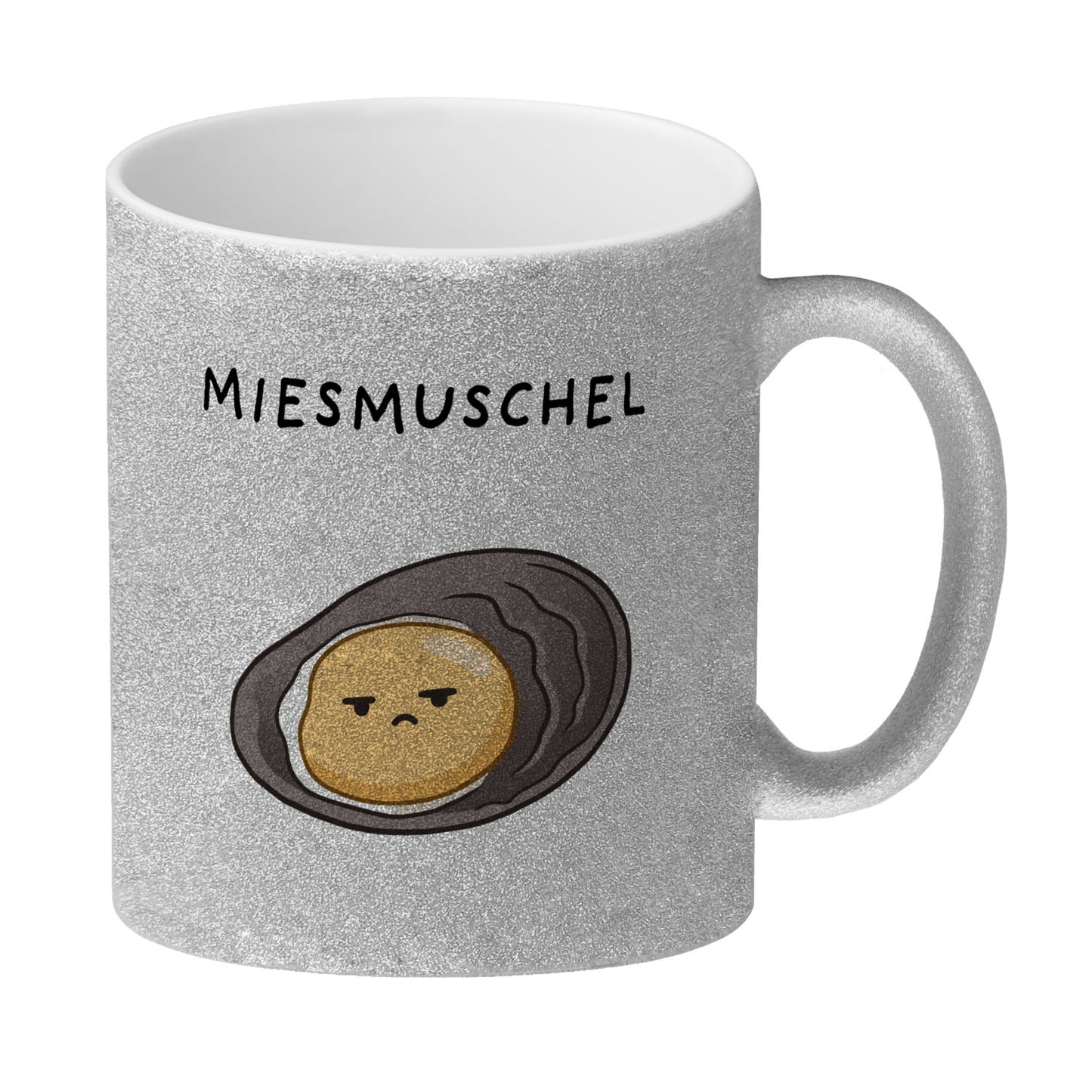 Jelly & Friends Muschel Glitzer-Kaffeebecher mit Spruch Miesmuschel