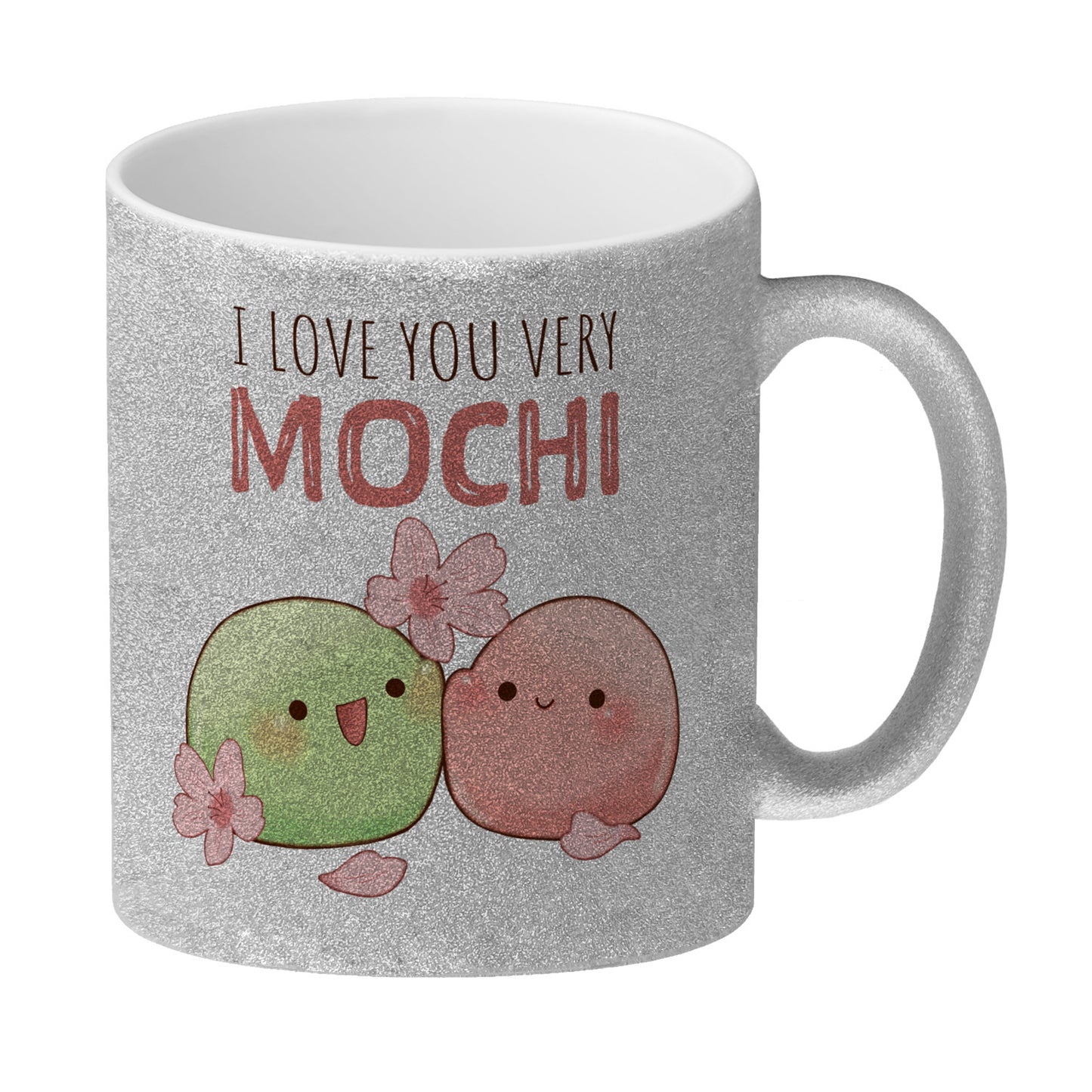 Mochi Paar Glitzer-Kaffeebecher mit Spruch I love you very Mochi