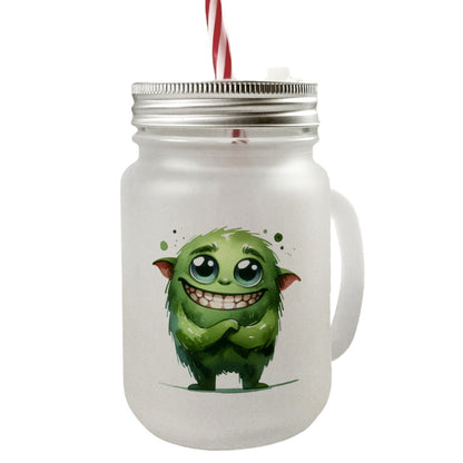 grünes Monster Mason Jar Henkel Trinkglas mit Deckel