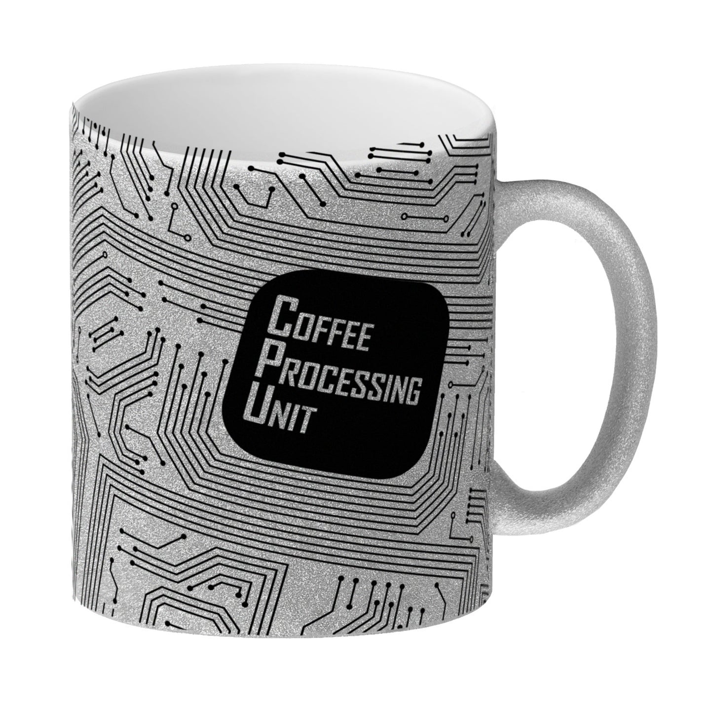 Glitzer-Kaffeebecher CPU Motiv - Coffee Processing Unit mit Motherboard Motiv