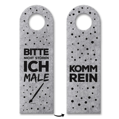 Bitte nicht stören, ich male oder Komm rein Türhänger mit Pinsel Motiv in Grau