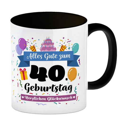 40. Geburtstag Kaffeebecher Schwarz mit lustigem Spruch: Alles Gute