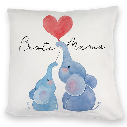 Elefant Mutter und Kind Kuschelkissen mit Spruch Beste Mama