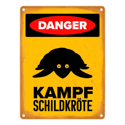 Danger Kampf Schildkröte Metallschild in 15x20 cm mit Schildkröten Silhouette