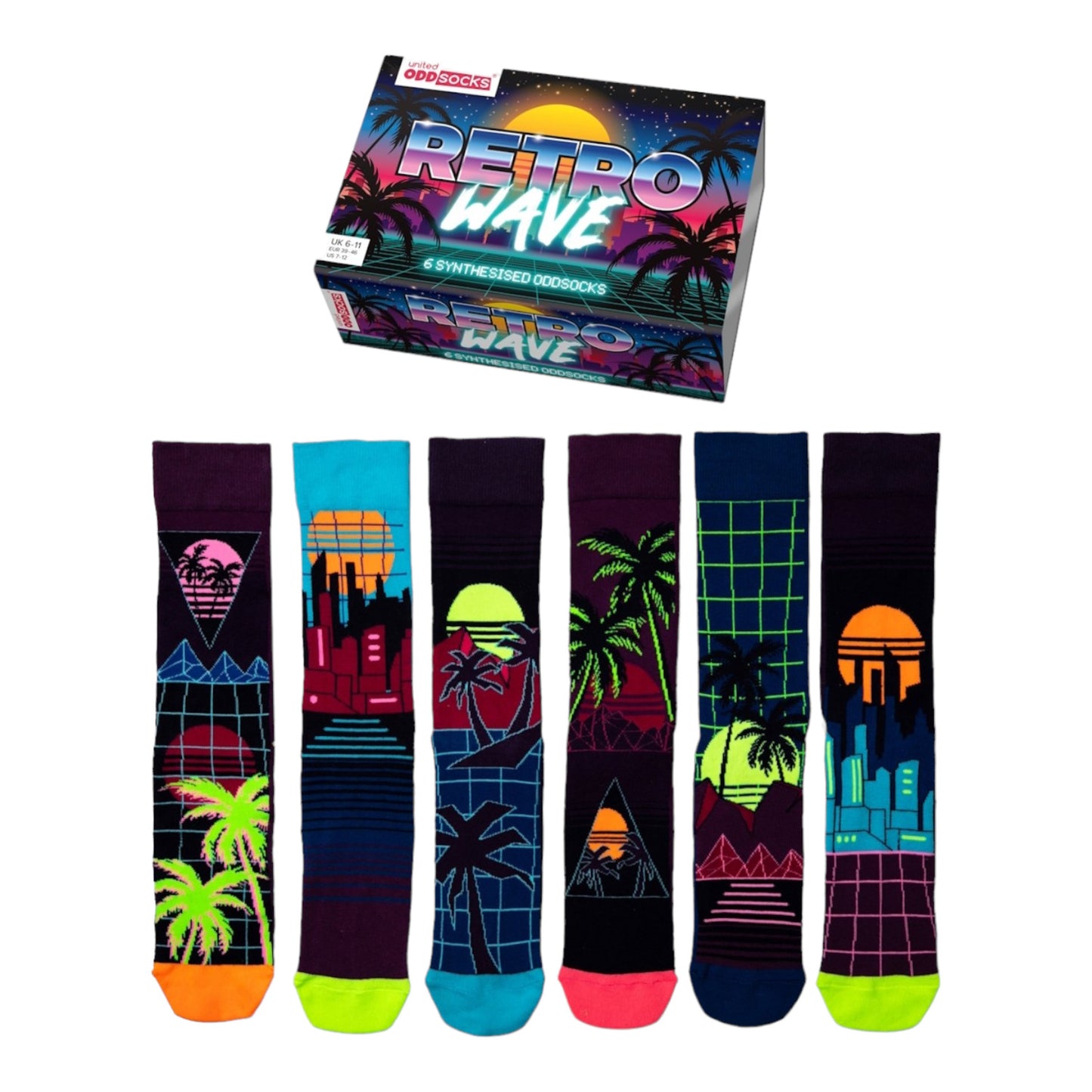 Retro Wave Oddsocks Socken Miami 80er Strumpf in 39-46 im 6er Set