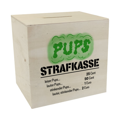 Spardose aus Holz für Familien mit lustigem Spruch - Pups Strafkasse