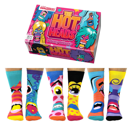 Hot Heads Gesichter Oddsocks Socken in 37-42 im 6er Set