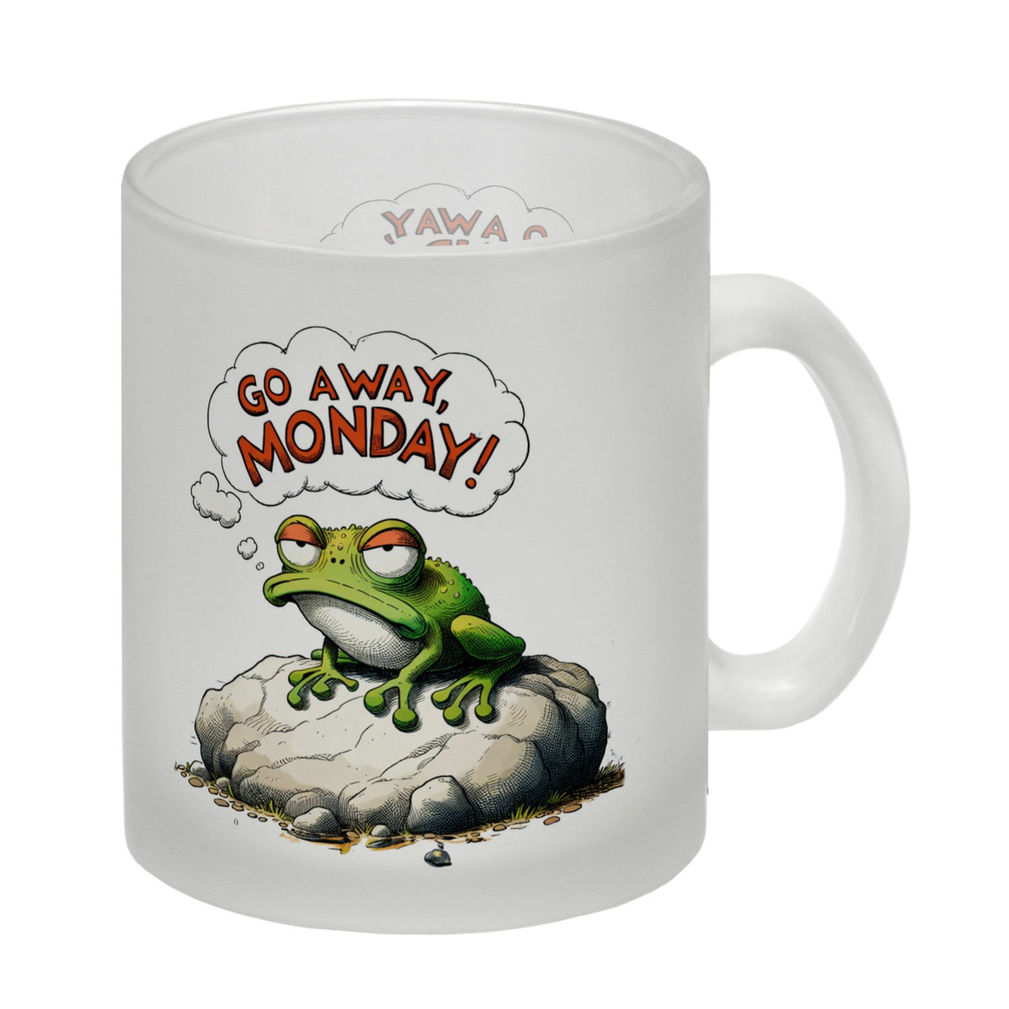 Mürrischer Frosch auf Stein Glas Tasse mit Spruch Go away, Monday!