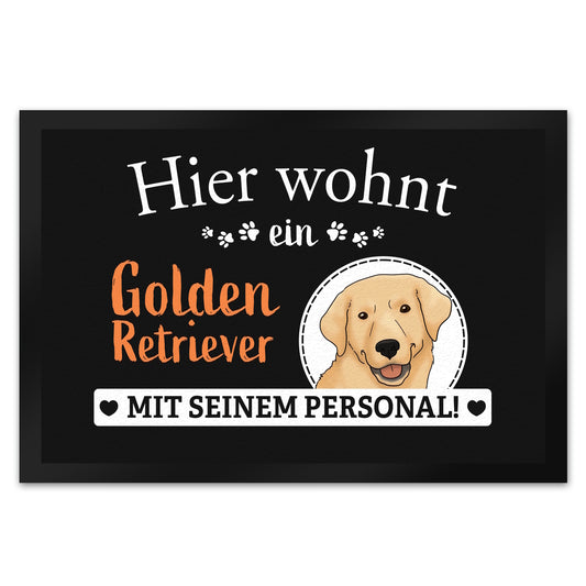 Hier wohnt ein Golden Retriever mit seinem Personal Fußmatte XL in 40x60 cm